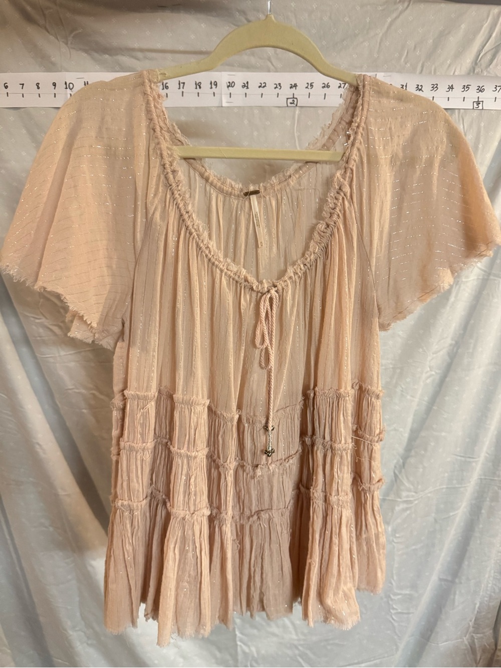 Free People Blush Peach Gauze Peasant Blouse